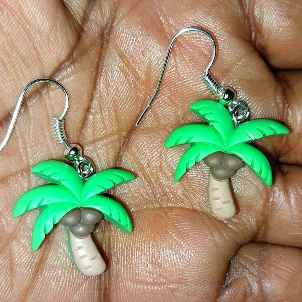 Green Palm Tree Super Cute, Colorful, Fun Earrings For Adults And Kids - Picture 4 of 6